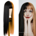 Half Black Half Grey Straight Wig For Girls